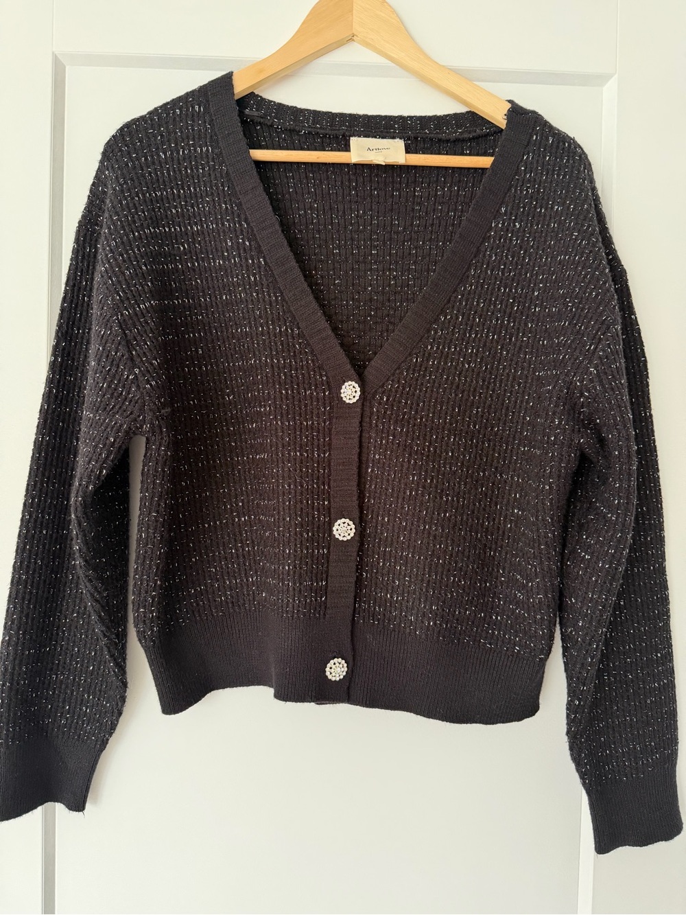 Artlove Black Metallic Knit V-Neck Cardigan